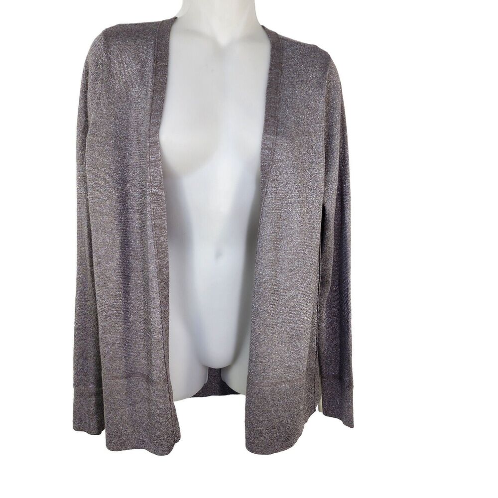 Ann Taylor Loft Womens Cardigan Sweater Small Knit Metallic Silver Wool Open